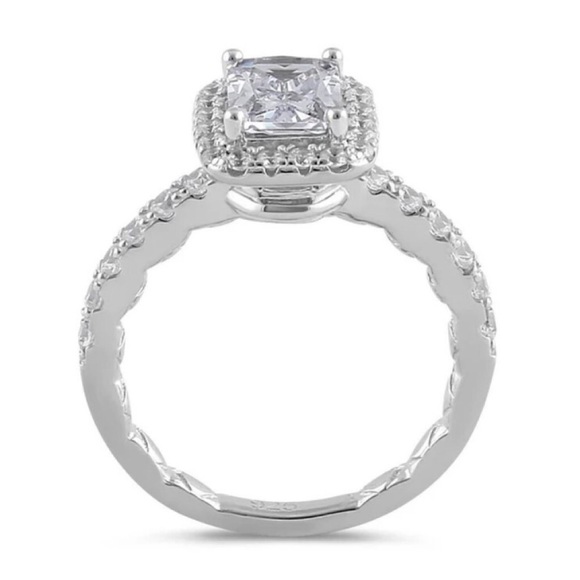 925 STERLING SILVER Radiant Cut Clear Cubic Zirconia Halo Ring - Picture 16 of 16